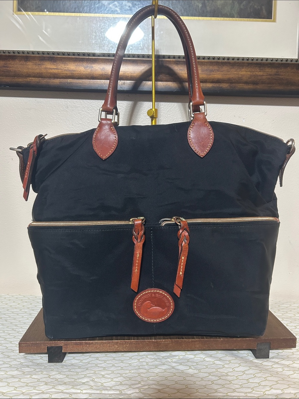 Dooney & Bourke Black Tote with Brown Leather Trim